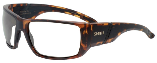Profile View of Smith Optics Transfer XL Designer Blue Light Blocking Eyeglasses in Matte Tortoise Brown Gold Unisex Sport Full Rim Acetate 67 mm