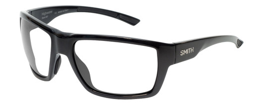 Profile View of Smith Optics Highwater Designer Blue Light Blocking Eyeglasses in Gloss Black Ladies Oversized Full Rim Acetate 64 mm