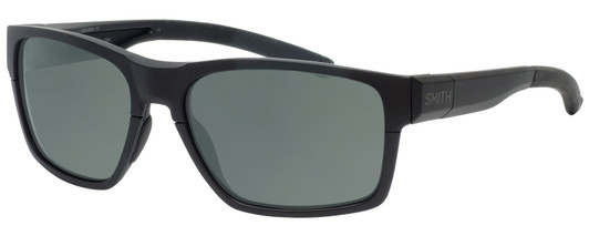 Profile View of Smith Optics Caravan MAG Designer Polarized Sunglasses with Custom Cut Smoke Grey Lenses in Matte Black Unisex Square Full Rim Acetate 59 mm