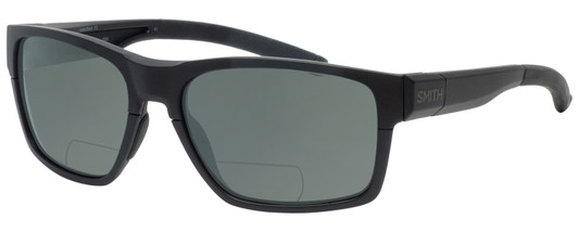 Profile View of Smith Optics Caravan MAG Designer Polarized Reading Sunglasses with Custom Cut Powered Smoke Grey Lenses in Matte Black Unisex Square Full Rim Acetate 59 mm