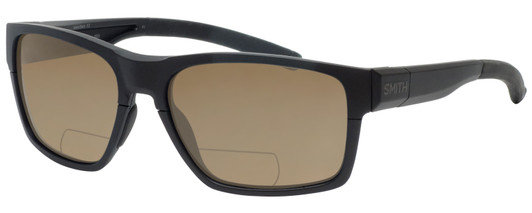 Profile View of Smith Optics Caravan MAG Designer Polarized Reading Sunglasses with Custom Cut Powered Amber Brown Lenses in Matte Black Unisex Square Full Rim Acetate 59 mm