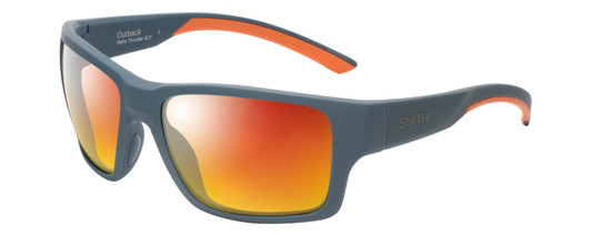 Profile View of Smith Optics Outback Designer Polarized Sunglasses with Custom Cut Red Mirror Lenses in Matte Thunder Grey Mens Sport Full Rim Acetate 59 mm