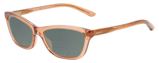 Profile View of Smith Optics Getaway Designer Polarized Reading Sunglasses with Custom Cut Powered Smoke Grey Lenses in Crystal Tobacco Brown Unisex Cateye Full Rim Acetate 56 mm