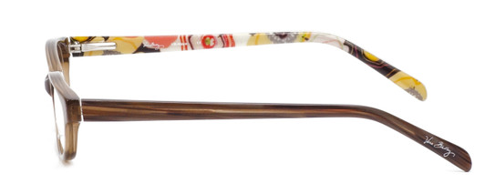 Side View of Vera Bradley KIDS Maya Designer Reading Eye Glasses with Custom Cut Powered Lenses in Buttercup Brown Ladies Cateye Full Rim Acetate 45 mm