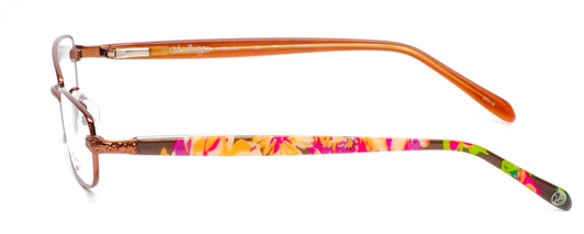 Side View of Vera Bradley KIDS Miranda Designer Single Vision Prescription Rx Eyeglasses in English Rose Brown Red Green Flower Ladies Rectangle Full Rim Metal 48 mm