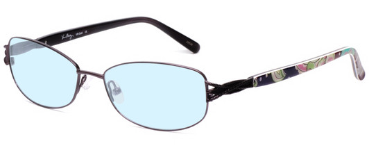 Profile View of Vera Bradley Gail Designer Blue Light Blocking Eyeglasses in Purple Pink Blue Flower Heather Ladies Rectangle Full Rim Metal 55 mm