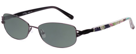 Profile View of Vera Bradley Gail Designer Polarized Sunglasses with Custom Cut Smoke Grey Lenses in Purple Pink Blue Flower Heather Ladies Rectangle Full Rim Metal 55 mm