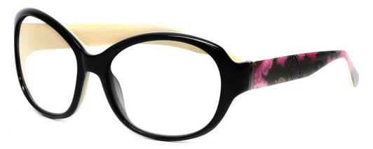 Profile View of Vera Bradley Anna Designer Reading Eye Glasses with Custom Cut Powered Lenses in Black Olivia Pink Ladies Oversized Full Rim Acetate 56 mm