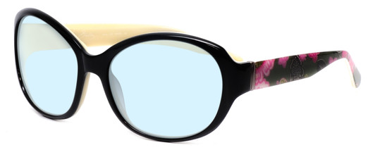 Profile View of Vera Bradley Anna Designer Progressive Lens Blue Light Blocking Eyeglasses in Black Olivia Pink Ladies Oversized Full Rim Acetate 56 mm