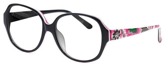 Profile View of Vera Bradley Lillian Designer Bi-Focal Prescription Rx Eyeglasses in Black Priscilla Pink Ladies Oversized Full Rim Acetate 57 mm