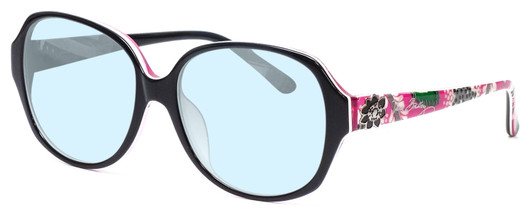 Profile View of Vera Bradley Lillian Designer Blue Light Blocking Eyeglasses in Black Priscilla Pink Ladies Oversized Full Rim Acetate 57 mm