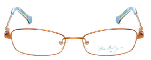 Front View of Vera Bradley KIDS Kacey Designer Reading Eye Glasses with Custom Cut Powered Lenses in Doodle Daisy Brown Blue Flower Tortoise Ladies Rectangle Full Rim Metal 46 mm