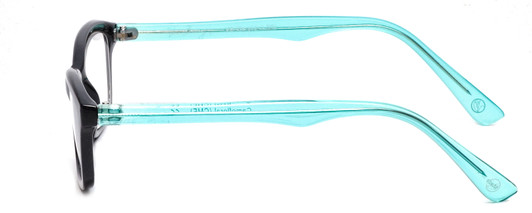 Side View of Vera Bradley Meryl Designer Blue Light Blocking Eyeglasses in Black Crystal Blue Camo Floral Ladies Rectangle Full Rim Acetate 47 mm