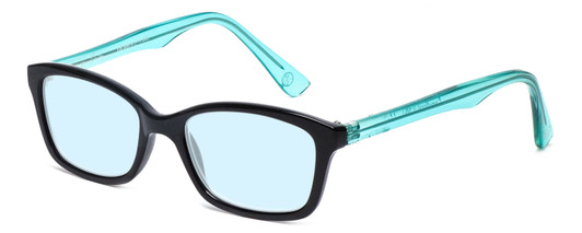 Profile View of Vera Bradley Meryl Designer Progressive Lens Blue Light Blocking Eyeglasses in Black Crystal Blue Camo Floral Ladies Rectangle Full Rim Acetate 47 mm