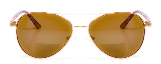 Front View of Vera Bradley Emily Women Aviator Bi-Focal Sunglass Rose Gold Rosewood/Brown+2.00