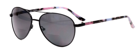 Profile View of Vera Bradley Emily Aviator Bi-Focal Sunglass Black Pink Alpine Floral/Grey +2.00
