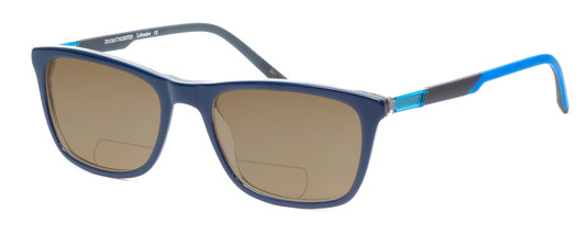 Profile View of Ducks Unlimited Labrador Designer Polarized Reading Sunglasses with Custom Cut Powered Amber Brown Lenses in Navy Blue Mens Rectangle Full Rim Acetate 54 mm
