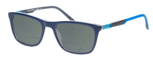 Profile View of Ducks Unlimited Labrador Designer Polarized Reading Sunglasses with Custom Cut Powered Smoke Grey Lenses in Navy Blue Mens Rectangle Full Rim Acetate 54 mm