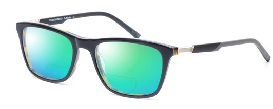 Profile View of Ducks Unlimited Labrador Designer Polarized Reading Sunglasses with Custom Cut Powered Green Mirror Lenses in Black Mens Rectangle Full Rim Acetate 54 mm