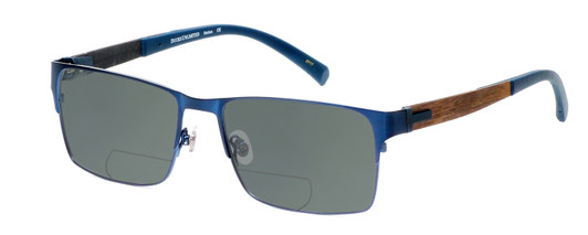 Profile View of Ducks Unlimited Station Designer Polarized Reading Sunglasses with Custom Cut Powered Smoke Grey Lenses in Cobalt Blue Mens Rectangle Full Rim Metal 55 mm