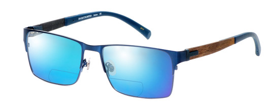 Profile View of Ducks Unlimited Station Designer Polarized Reading Sunglasses with Custom Cut Powered Blue Mirror Lenses in Cobalt Blue Mens Rectangle Full Rim Metal 55 mm