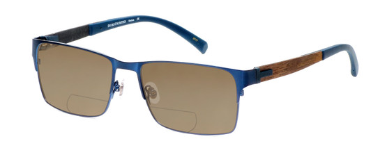 Profile View of Ducks Unlimited Station Designer Polarized Reading Sunglasses with Custom Cut Powered Amber Brown Lenses in Cobalt Blue Mens Rectangle Full Rim Metal 55 mm
