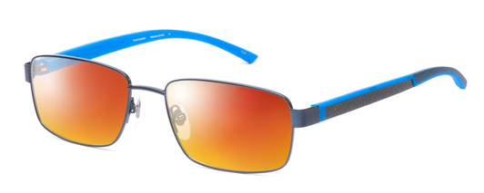 Profile View of Ducks Unlimited Skybuster Designer Polarized Sunglasses with Custom Cut Red Mirror Lenses in Blue Mens Rectangle Full Rim Metal 54 mm