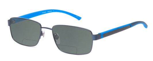 Profile View of Ducks Unlimited Skybuster Designer Polarized Reading Sunglasses with Custom Cut Powered Smoke Grey Lenses in Blue Mens Rectangle Full Rim Metal 54 mm