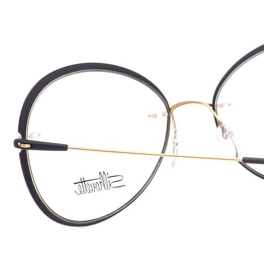 Close Up View of Silhouette Dynamic Color Ladies Round Designer Reading Glasses Matte Black 55 mm