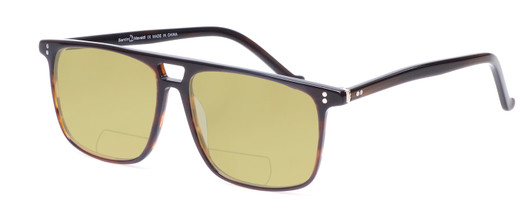 Profile View of Santini Mavaldi  Designer Polarized Reading Sunglasses with Custom Cut Powered Sun Flower Yellow Lenses in Brown Unisex Classic Full Rim Acetate 54 mm