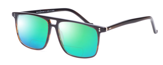 Profile View of Santini Mavaldi  Designer Polarized Reading Sunglasses with Custom Cut Powered Green Mirror Lenses in Brown Unisex Classic Full Rim Acetate 54 mm