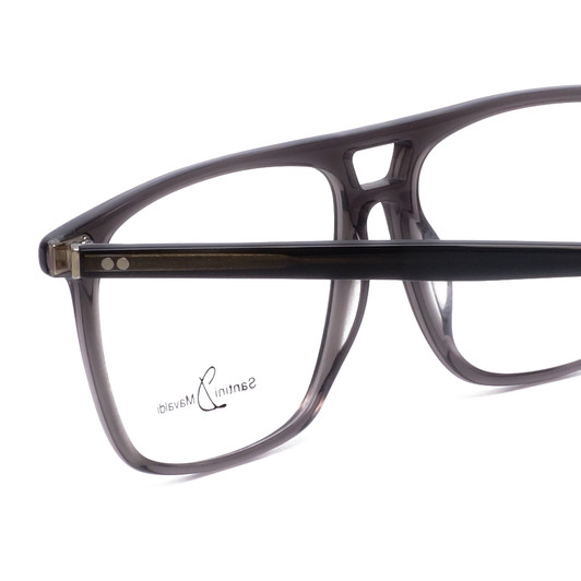 Close Up View of Santini Mavaldi  Designer Bi-Focal Prescription Rx Eyeglasses in Crystal Grey Black Unisex Classic Full Rim Acetate 54 mm