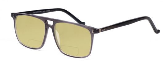Profile View of Santini Mavaldi  Designer Polarized Reading Sunglasses with Custom Cut Powered Sun Flower Yellow Lenses in Crystal Grey Black Unisex Classic Full Rim Acetate 54 mm