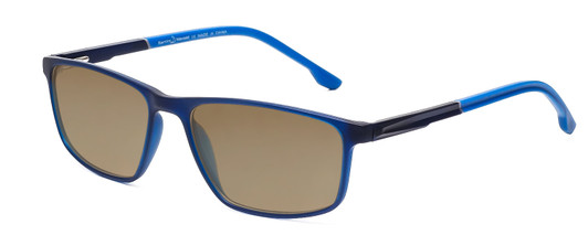 Profile View of Santini Mavaldi  Designer Polarized Sunglasses with Custom Cut Amber Brown Lenses in Matte Blue Unisex Classic Full Rim Acetate 55 mm