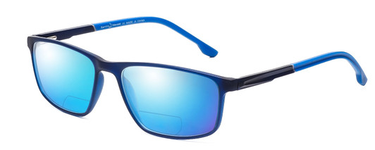 Profile View of Santini Mavaldi  Designer Polarized Reading Sunglasses with Custom Cut Powered Blue Mirror Lenses in Matte Blue Unisex Classic Full Rim Acetate 55 mm