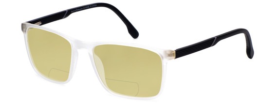 Profile View of Santini Mavaldi  Designer Polarized Reading Sunglasses with Custom Cut Powered Sun Flower Yellow Lenses in Matte Crystal Black Unisex Classic Full Rim Acetate 54 mm
