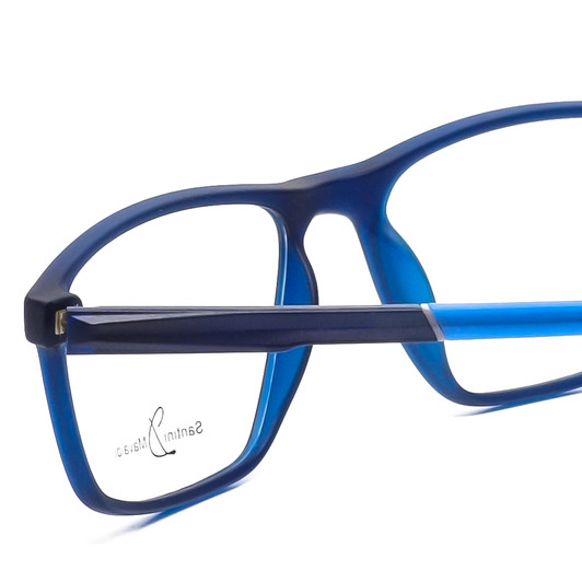 Close Up View of Santini Mavaldi  Designer Progressive Lens Prescription Rx Eyeglasses in Matte Blue Unisex Classic Full Rim Acetate 55 mm