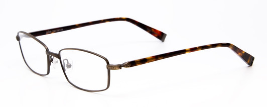 Profile View of John Varvatos V150-GOL Designer Progressive Lens Blue Light Blocking Eyeglasses in Antique Gold Unisex Rectangle Full Rim Metal 56 mm