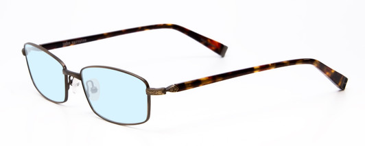 Profile View of John Varvatos V150-GOL Designer Progressive Lens Blue Light Blocking Eyeglasses in Antique Gold Unisex Rectangle Full Rim Metal 56 mm