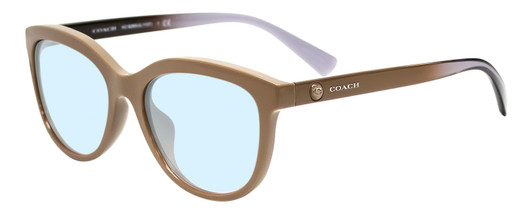 Profile View of Coach  Designer Progressive Lens Blue Light Blocking Eyeglasses in Taupe Tan Brown Ladies Cateye Full Rim Acetate 56 mm