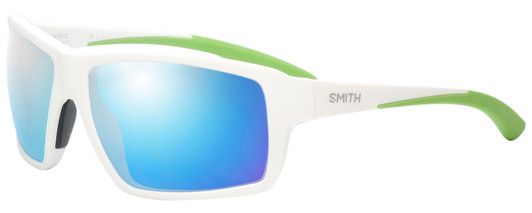 Profile View of Smith Optics HOOKSHOT Designer Polarized Sunglasses with Custom Cut Blue Mirror Lenses in Matte White Mens Classic Full Rim Acetate 62 mm