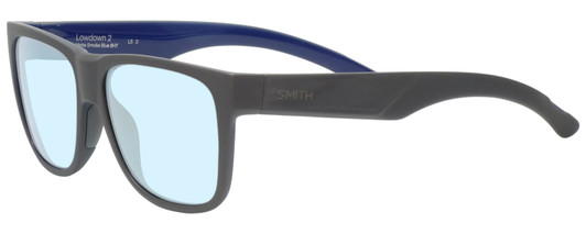 Profile View of Smith Optics LOWDOWN 2 Designer Blue Light Blocking Eyeglasses in Matte Grey Blue Unisex Square Full Rim Acetate 55 mm