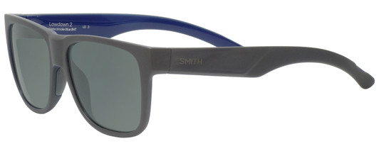 Profile View of Smith Optics LOWDOWN 2 Designer Polarized Sunglasses with Custom Cut Smoke Grey Lenses in Matte Grey Blue Unisex Square Full Rim Acetate 55 mm