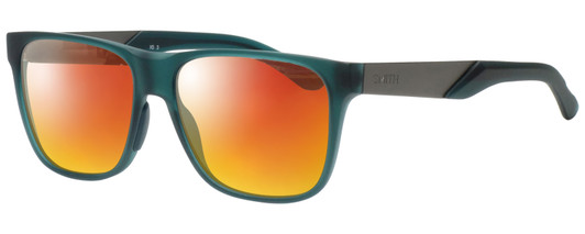 Profile View of Smith Optics LOWDOWN STEEL Designer Polarized Sunglasses with Custom Cut Red Mirror Lenses in Matte Green Unisex Cateye Full Rim Acetate 56 mm