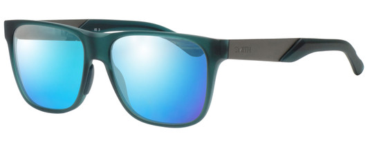 Profile View of Smith Optics LOWDOWN STEEL Designer Polarized Sunglasses with Custom Cut Blue Mirror Lenses in Matte Green Unisex Cateye Full Rim Acetate 56 mm