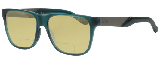 Profile View of Smith Optics LOWDOWN STEEL Designer Polarized Reading Sunglasses with Custom Cut Powered Sun Flower Yellow Lenses in Matte Green Unisex Cateye Full Rim Acetate 56 mm