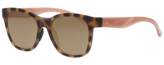 Profile View of Smith Optics CAPER Designer Polarized Sunglasses with Custom Cut Amber Brown Lenses in Matte Honey Tortoise Havana Ladies Cateye Full Rim Acetate 53 mm