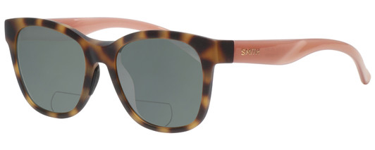 Profile View of Smith Optics CAPER Designer Polarized Reading Sunglasses with Custom Cut Powered Smoke Grey Lenses in Matte Honey Tortoise Havana Ladies Cateye Full Rim Acetate 53 mm