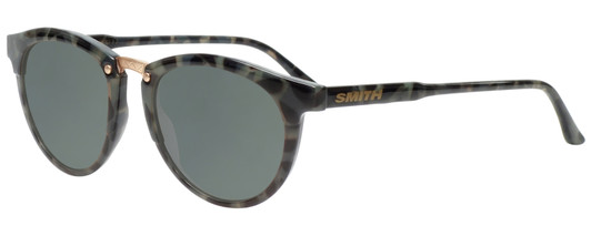 Profile View of Smith Optics QUESTA Designer Polarized Sunglasses with Custom Cut Smoke Grey Lenses in Havana Green Tortoise Ladies Cateye Full Rim Acetate 50 mm