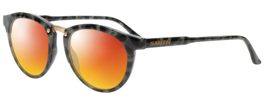 Profile View of Smith Optics QUESTA Designer Polarized Sunglasses with Custom Cut Red Mirror Lenses in Havana Green Tortoise Ladies Cateye Full Rim Acetate 50 mm